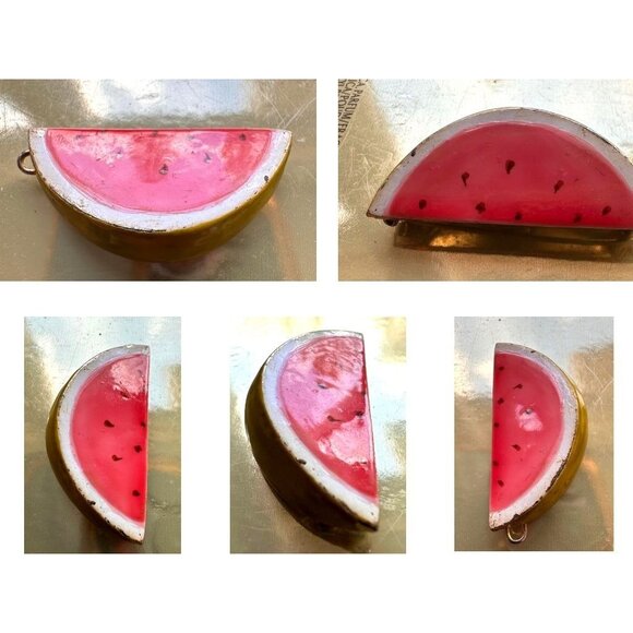 Vintage 60s Original by Robert Watermelon Hair Clip  Hand Painted Signed… - Picture 4 of 12